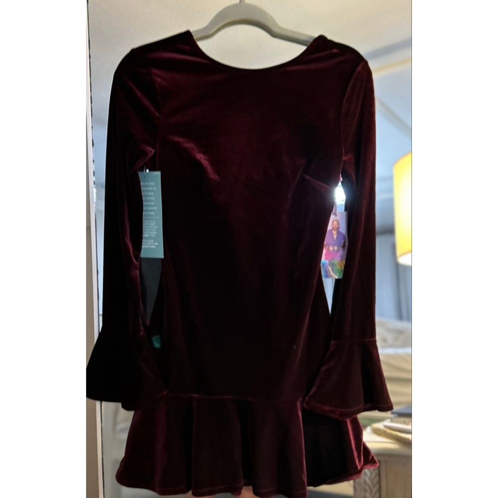 NEW Johnny Wujek Velvet Holiday Open Back Bow Mini Dress XS $74